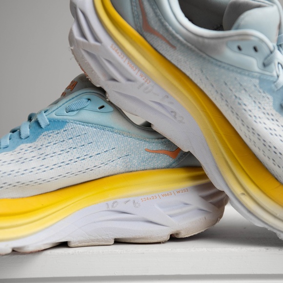 HOKA Bondi 8 Blue Yellow  Women's 7 B Comfort Cushioned Walking Running Nursing - Picture 7 of 8